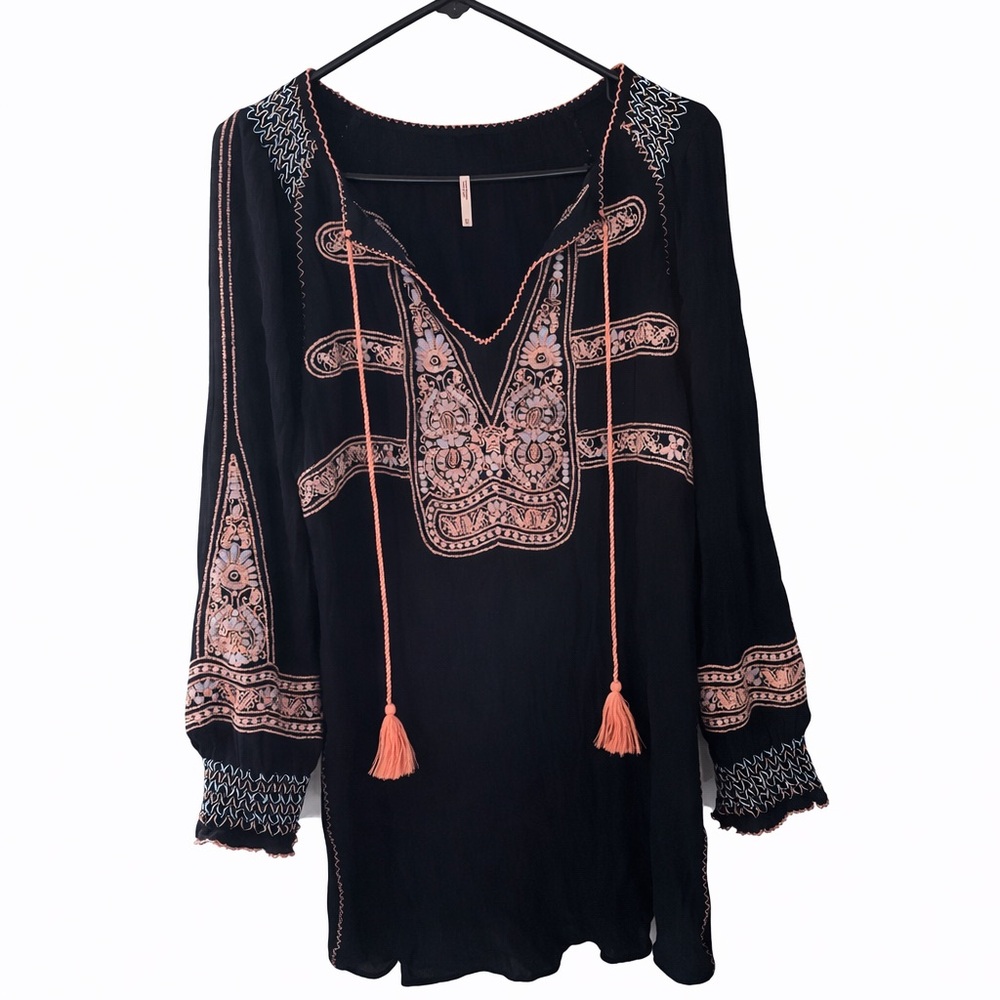 Free People Embroidered Black and Pink Women's 
 Top